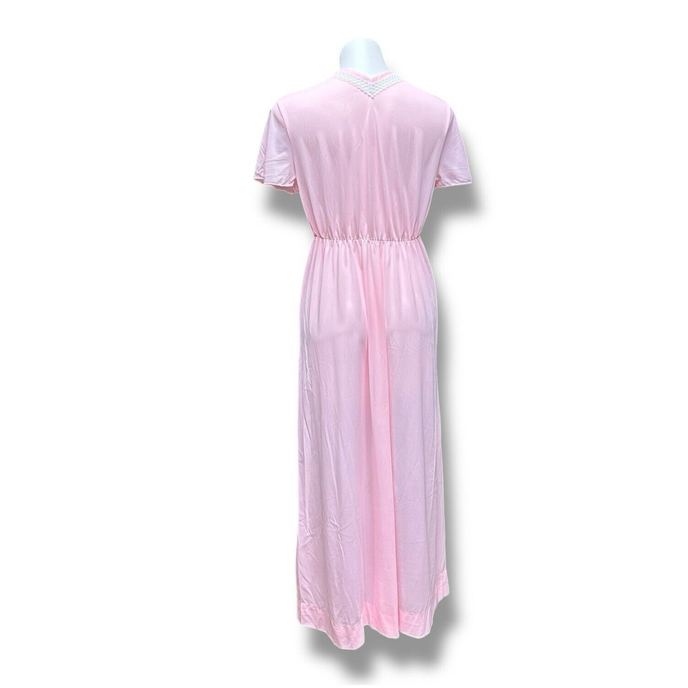 Vintage Rutledge Nightgown Pink Deep V Maxi Coquette Flutter Sleeves Womens Sz L - Picture 4 of 13